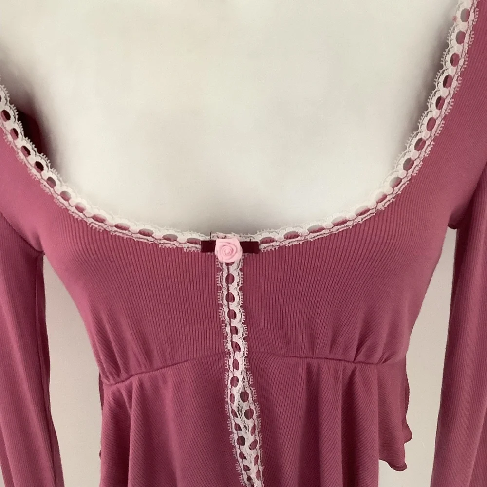 Urban Outfitters Out From Under Mauve Coquette Crop Top with Lace Trim Sz. S